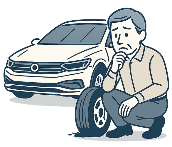 タイヤがパンクしたイラスト