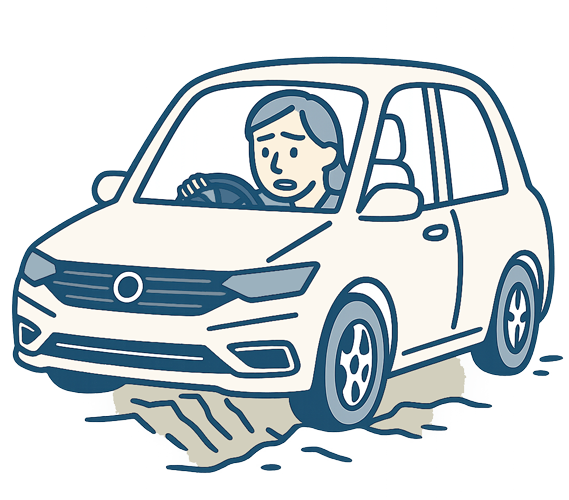 タイヤが溝にはまって動けないイラスト